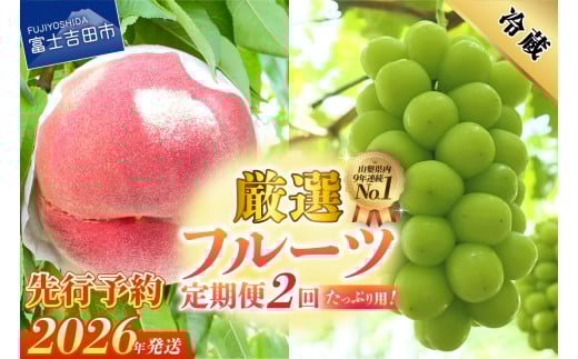 【2026年発送 先行予約】【2回定期便】厳選 旬のフルーツ定期便（桃2kg・シャインマスカット1kg以上）  もも シャイン マスカット ぶどう 新鮮 果物 贅沢 定期便2回 フルーツ 山梨 富士吉田市