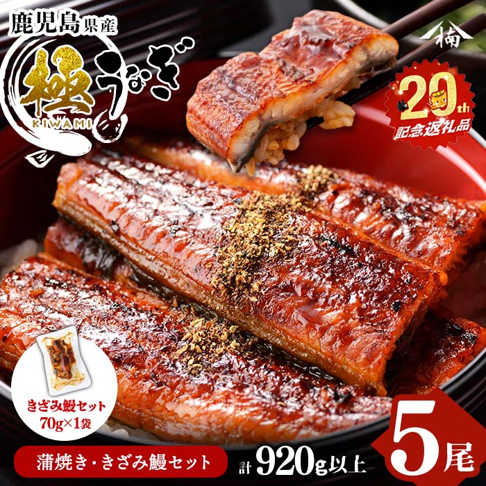 【ふるさと納税】【きざみ鰻(70g)セット】楠田の極うなぎ蒲焼き170g以上×5尾(総量920g以上)箸で切れるほどふっくら柔らか！こだわり抜いて育てたウナギは脂の「甘み」が特徴！鰻のかば焼きたれ・山椒付き！【志布志市制20周年記念】【楠田淡水】