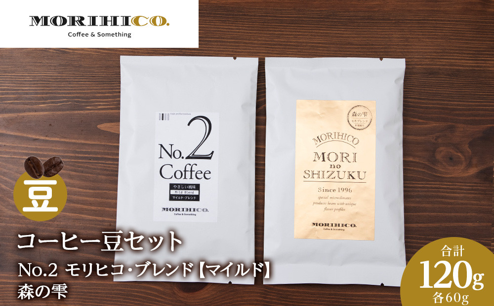 
                  コーヒー豆セット　No.2 モリヒコ・ブレンド【マイルド】と森の雫セット　合計120g
                