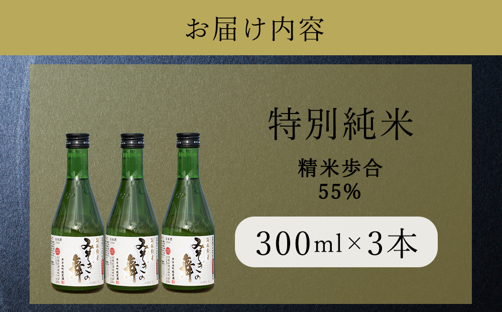 日本酒 木古内町限定酒 特別純米酒55％ みそぎの舞 300ml 3本 セット 北海道 純米酒　 酒 お酒 地酒 限定