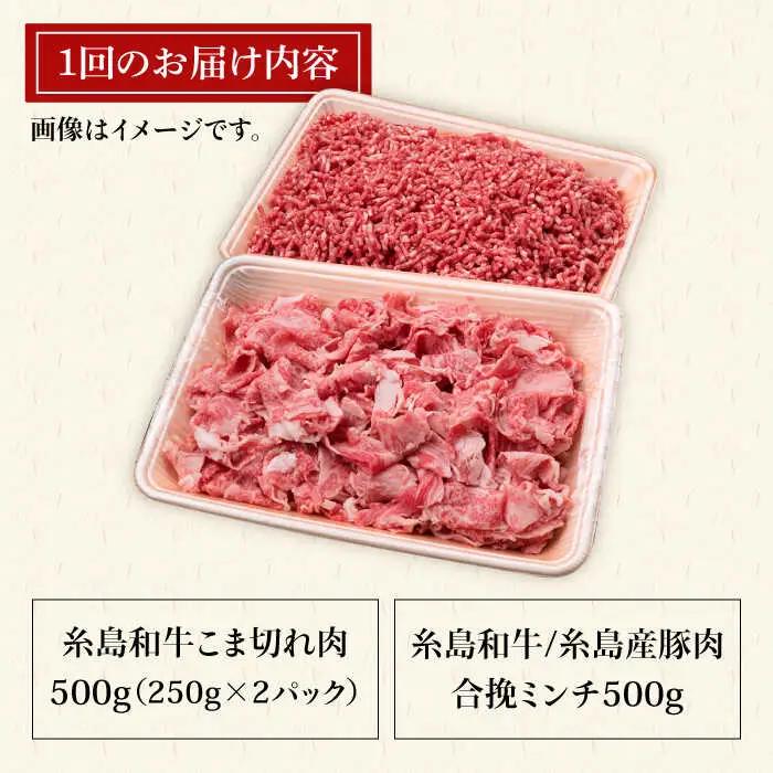 【全3回定期便】糸島和牛 小間切れ 500g ＆ 糸島和牛 糸島豚 合挽ミンチ 500g 合計1kg 糸島市/糸島ミートデリ工房[ACA237]