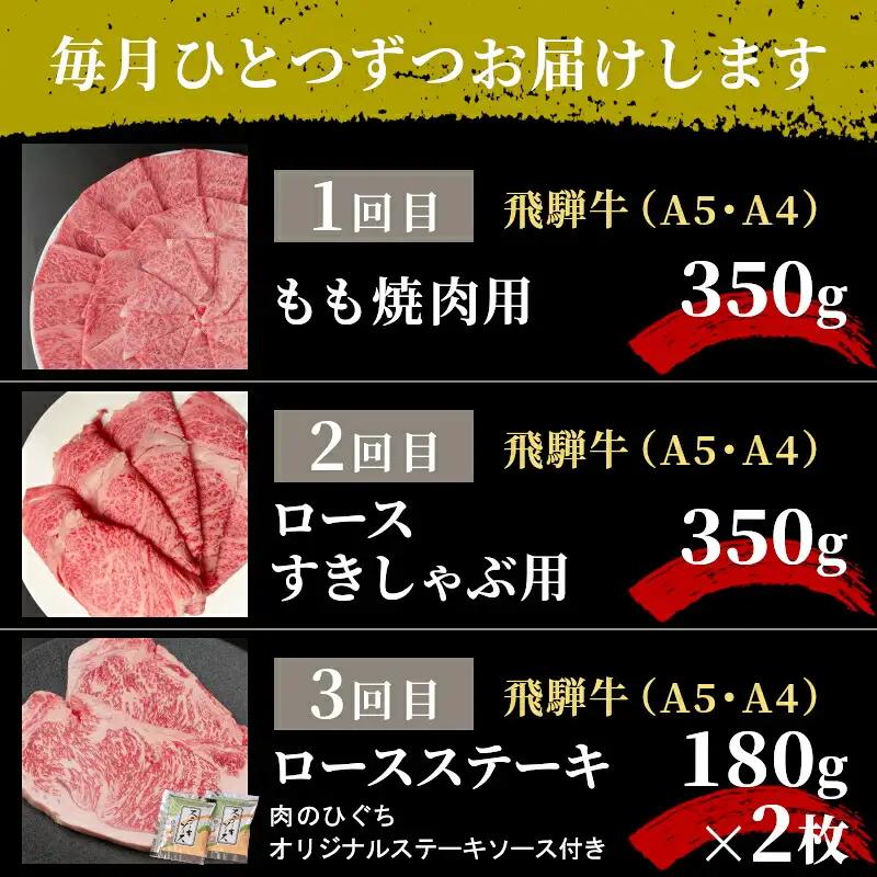 全6回 飛騨牛 定期便 約2kg 2人前 すき焼き しゃぶしゃぶ ステーキ 焼肉 BBQ ロース カタロース ロースステーキ モモ カタ 贅沢 贈り物 6ヶ月 定期 おすすめ 人気 飛騨 ブランド牛 