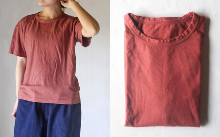 オーガニックコットン 完熟Tシャツ　【小豆色】Sサイズ / オーガニック コットン 綿100　手染め 草木染め Ｔシャツ 半袖 トップス ファッション インナー 女性用 レディース 男性用 メンズ ユ