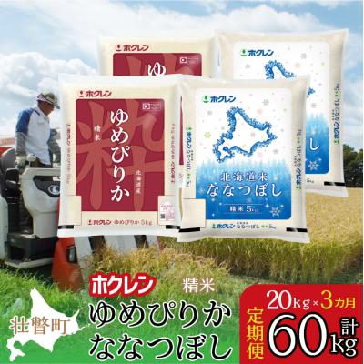 ふるさと納税 壮瞥町 【R7年産】【3ヶ月定期】(精米20kg)食べ比べセット(ゆめぴりか、ななつぼし) SBTD186