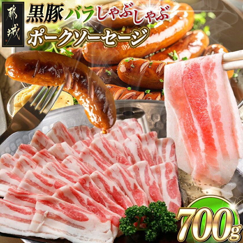 【ふるさと納税】黒豚バラしゃぶしゃぶ用500g＆ポークソーセージセット - 都城産黒豚 バラ しゃぶしゃぶ用 500g×1パック 宮崎県産豚肉使用 ポークソーセージ 真空 200g×1袋 豚肉 冷凍 送料無料 AA-N406 【宮崎県都城市は2年連続ふるさと納税日本一！】