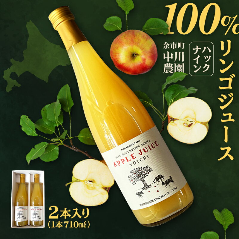 【ふるさと納税】北海道産 ハックナイン100％ リンゴジュース 710ml × 2本入り 無袋栽培 添加物不使用 甘酸っぱい絶品の味 甘酸っぱい 果汁 蜜入り 人気品種 太陽 栽培 自然 恵み 濃厚 純粋 贅沢 完売 大人気 冷やして 炭酸水 ホット カクテル 北海道 余市町 送料無料