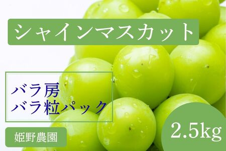 【2026年先行予約】訳ありシャインマスカット バラ房・バラ粒パック約2.5kg 姫野農園 | 訳ありシャインマスカット