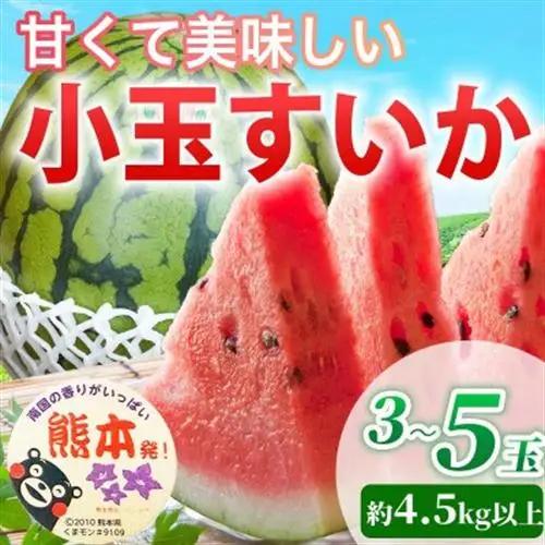 熊本県産 旬 甘い シャリ感 小玉すいか スイカ 約4.5kg以上(3～5玉入り)(益城町)【1684314】