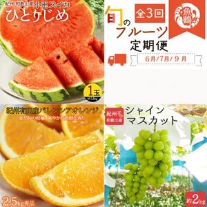 【発送月固定定期便】紀州和歌山産旬のフルーツセット(スイカ・バレンシア・シャイン)全3回【配送不可地域：離島・北海道・沖縄県】【4053726】