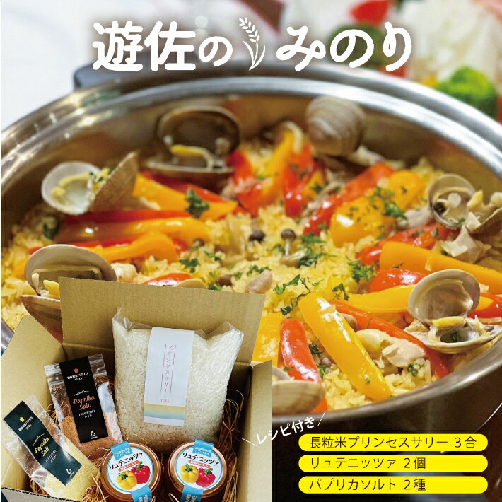 【ふるさと納税】 長粒米プリンセスサリー 3合（450g）リュテニッツァ 100g×2個 パプリカソルト 5g×2種 レシピ付き 遊佐のみのり 東北 山形県産 遊佐町 瓶詰 化学調味料・着色料・保存料不使用 国産野菜 野菜ペースト ペースト パプリカ 加工食品 パエリア 米 塩