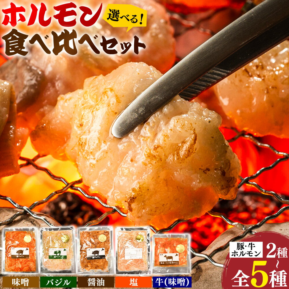 【ふるさと納税】 ホルモン ホルモン食べ比べセット 選べる 豚ホルモン2種セット 豚ホルモン3種セット 豚・牛ホルモン5種セット 有限会社シンボリ・フーヅ（焼肉レストラン食道園）《30日以内に出荷予定(土日祝除く)》ホルモン 豚肉 牛肉 味付け 味付き 味噌 塩 醤油 バジル