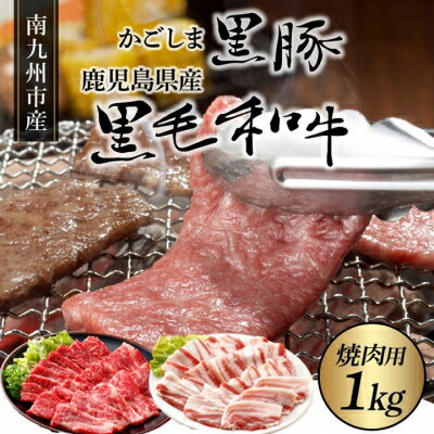 【ふるさと納税】かごしま黒豚と鹿児島県産黒毛和牛焼肉用1kg【配送不可地域：離島】【1185882】