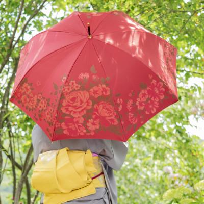 ふるさと納税 都留市 晴雨兼用長傘　絵おり　大バラ　レッド |  | 01