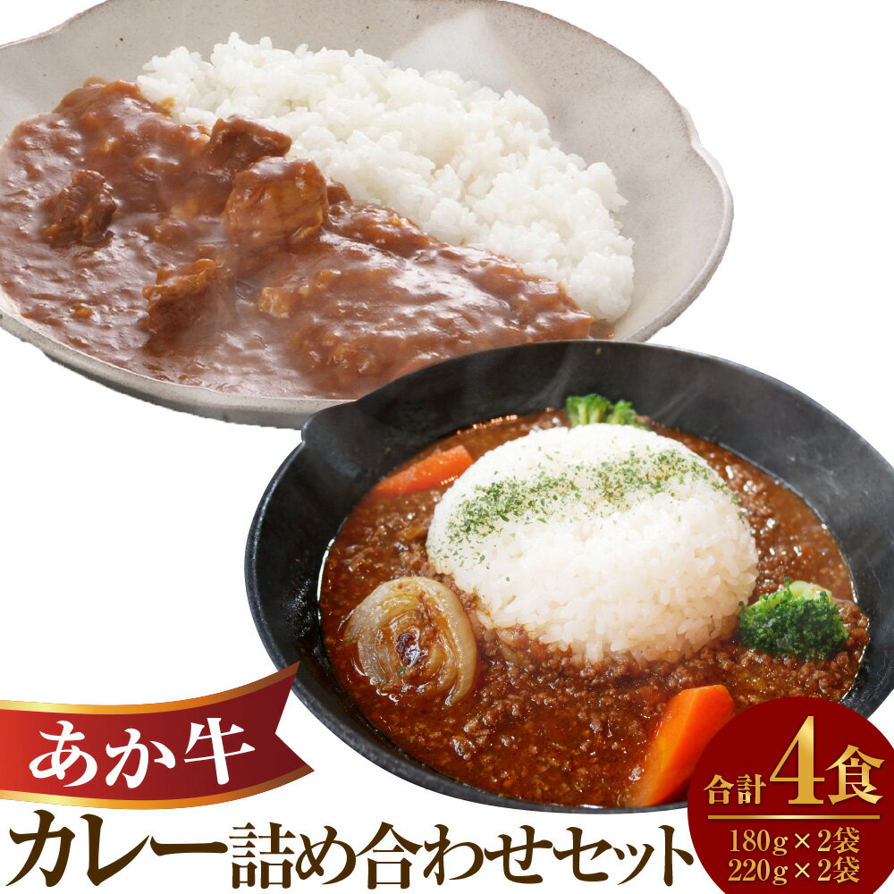 【ふるさと納税】あか牛カレー詰め合わせセット あか牛カレー（180g×2）・あか牛100％挽肉カレー（220g×2） 計4個 牛肉 お肉 和牛 褐毛和種 惣菜 熊本県産 国産 九州 熊本県 水上村 送料無料