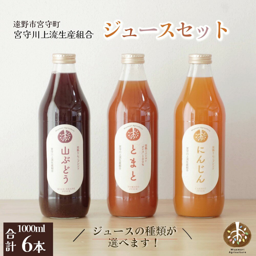 【ふるさと納税】旬素材 果物 野菜 ジュース セット 大瓶 1L 3種 各 2本 合計 6本 選べる 種類 / 贈答 ギフト 詰め合わせ とまと にんじん 山ぶどう 国産 岩手県 遠野市 宮守町 産 100% 宮守川上流生産組合 野菜 果実 フルーツ 果汁 宮守川上流生産組合 箱 贈り物 送料無料