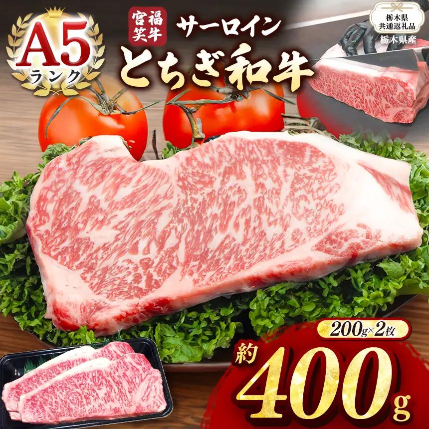 【栃木県共通返礼品 栃木県産】宮福笑牛(とちぎ和牛) A5 サーロインステーキ　約200gx2枚  | 栃木県 下野市