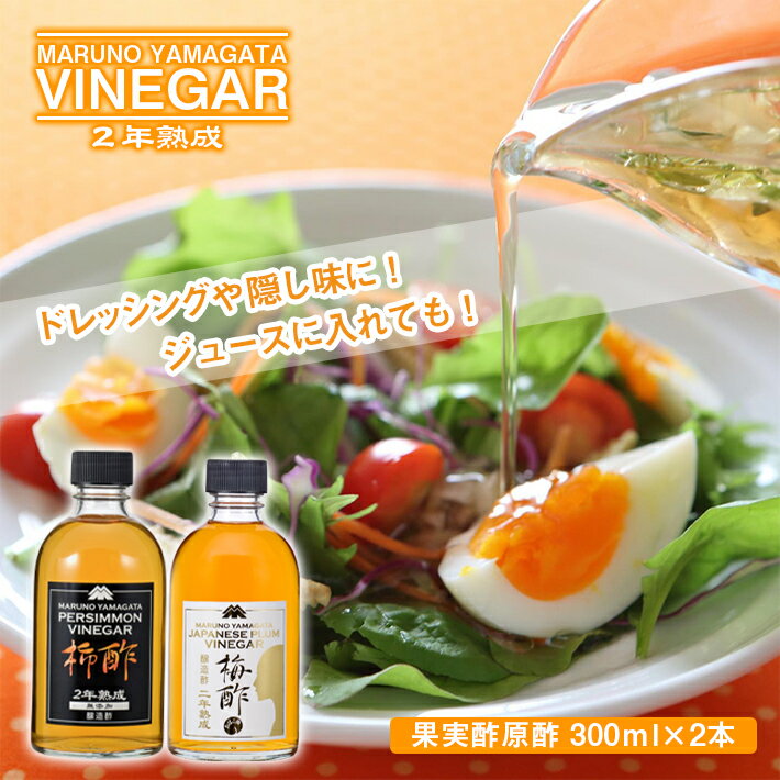 【ふるさと納税】果実酢原酢 2本セット 柿酢 梅酢 各300ml 山形県庄内産 お酢 原酢 フルーツ酢 柿 おばこ梅 ドレッシング 酢飯 酢醬油 ジュース 熟成