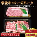 【ふるさと納税】【常陸牛・ローズポークステーキ焼肉セット(3人前)】 常陸牛 サーロインステーキ 約200g ローズポーク焼肉用 約200g (ロース100g ばら100g) ( 茨城県共通返礼品・茨城県産 ) ブランド牛 茨城 国産 黒毛和牛 霜降り 厚切り 牛肉 ブランド豚 豚肉ステーキ 焼肉