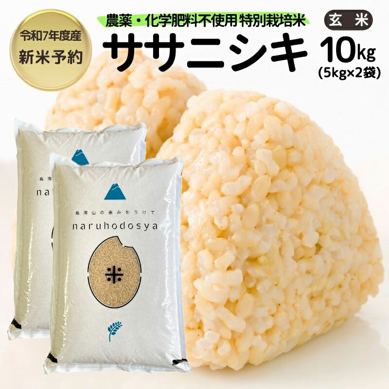 【ふるさと納税】新米予約 栽培期間中 農薬・化学肥料不使用【玄米】特別栽培米ササニシキ10kg 5kg×2 令和7年産 秋田県 にかほ市 お米 米 こめ　お届け：2025年10月中旬頃から順次発送予定です。