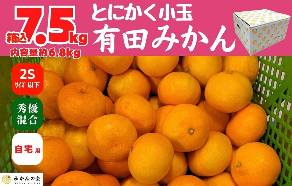 みかん とにかく小玉 箱込 7.5kg (内容量約 6.8kg) 2Sサイズ以下 秀品 優品 混合 有田みかん 和歌山県産 産地直送 家庭用 【みかんの会】 AX218