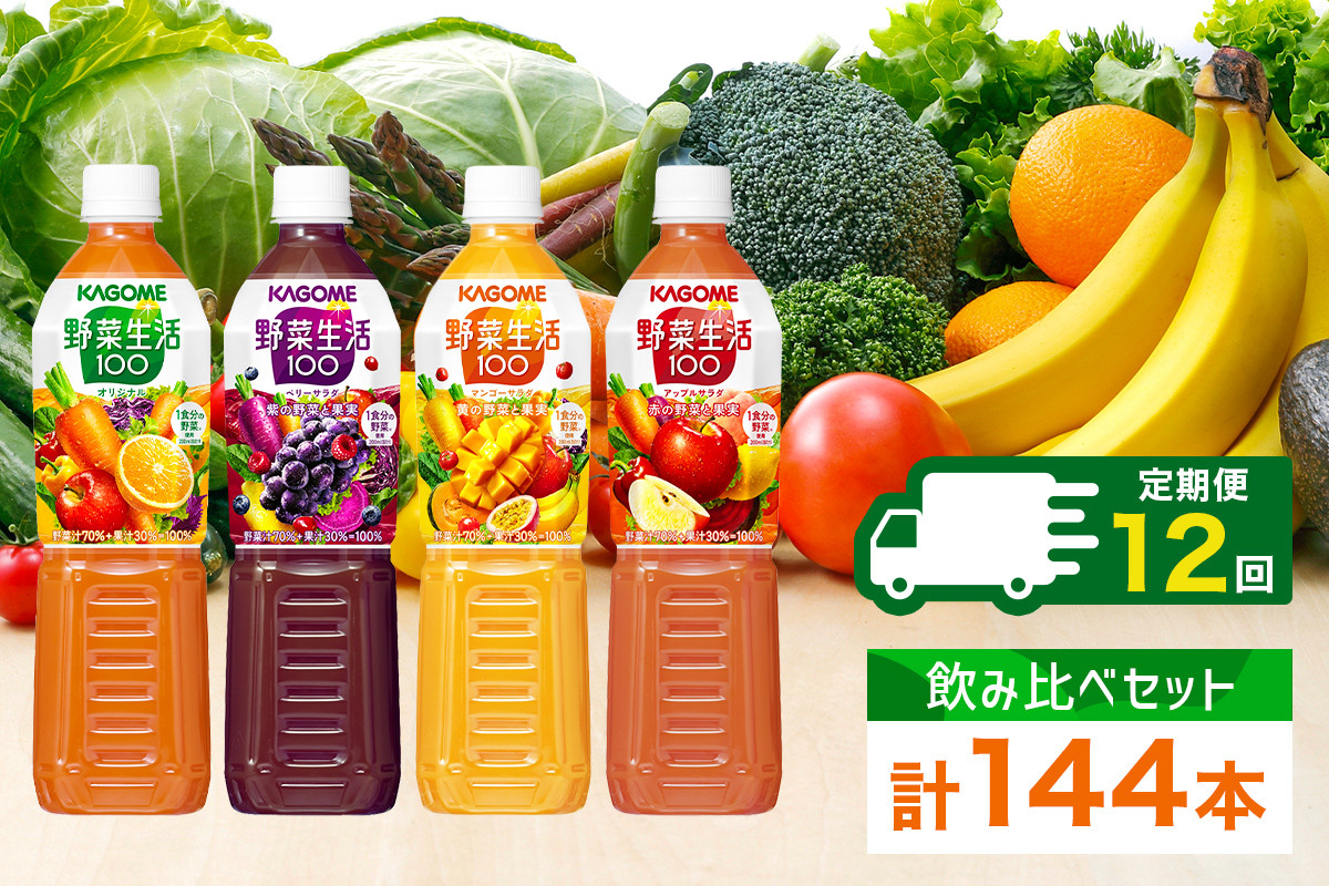 
定期便 12ヵ月連続 カゴメ 野菜生活100 飲み比べセット スマートPET 720ml 4種 計12本 オリジナル ベリーサラダ マンゴーサラダ アップルサラダ 野菜 果実 ミックスジュース 野菜ジュース フルーツジュース フルーツ 飲料 KAGOME 送料無料 那須塩原市
