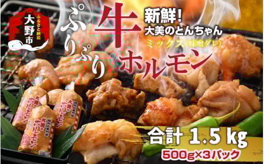 大美のとんちゃん（ミックス）牛ホルモン ミックス 味噌ダレ 1.5kg（500g×3パック）