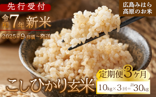 【先行受付】■3か月定期便■ 令和7年新米 コシヒカリ 玄米10kg 2025年9月頃～発送 お米 米 ごはん ご飯 広島県 三原市 220011