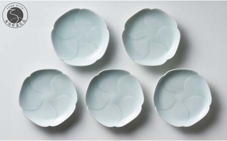 有田焼 青白磁花小皿 5枚組【中仙窯】中尾純 伝統工芸 作家 青白磁 うつわ 器 皿 小皿 5枚 セット A95-57