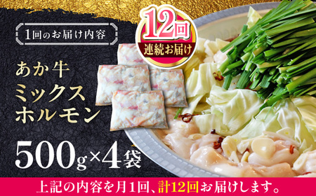 【全12回定期便】熊本和牛あか牛ホルモン 2kg 【有限会社 三協畜産】[YCG178]