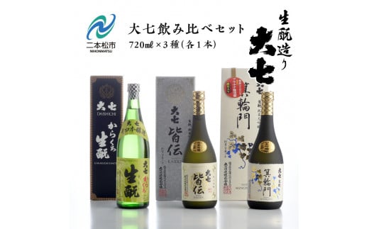 大七飲み比べセット 「生もと純米大吟醸」「純米吟醸」「辛口生もと」720ml×3種【道の駅安達】