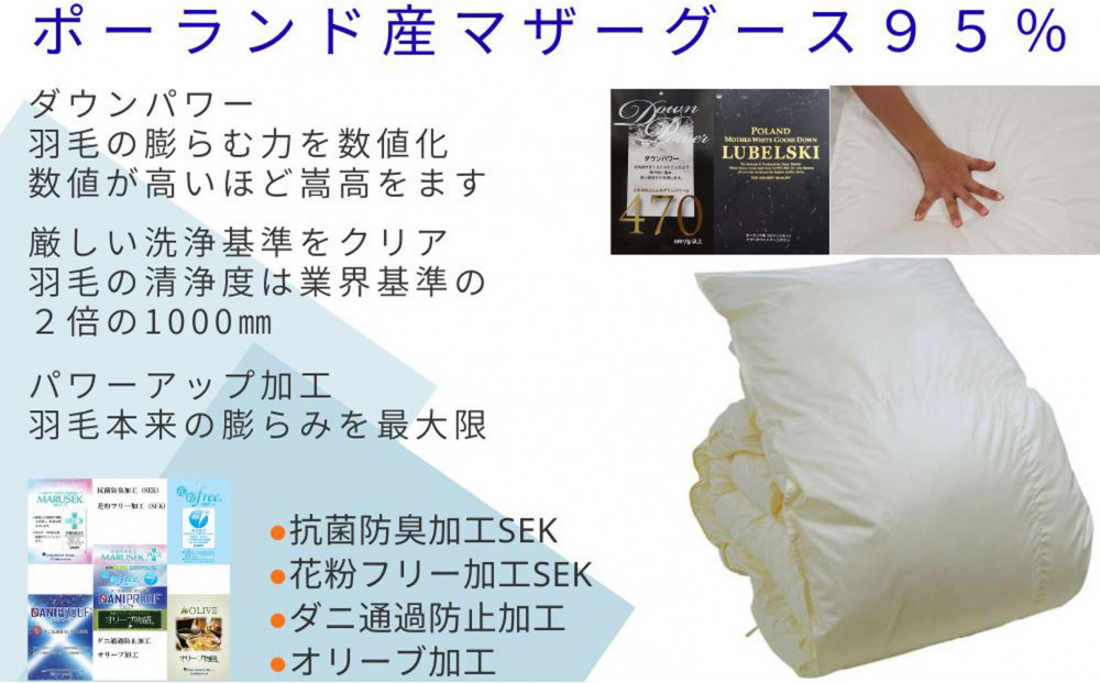 羽毛布団 シングル 羽毛掛け布団 ポーランド産マザーグース95 羽毛ふとん 羽毛掛けふとん ダウンパワー470  本掛け羽毛布団 本掛け羽毛掛け布団 寝具 冬用羽毛布団【BE001】ふるさと納税羽毛布