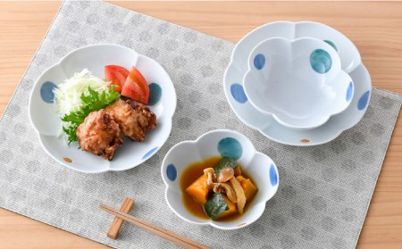 【波佐見焼】水玉 フラワー ボウル プレート セット 食器 皿 【松幸陶芸】 [HB47]