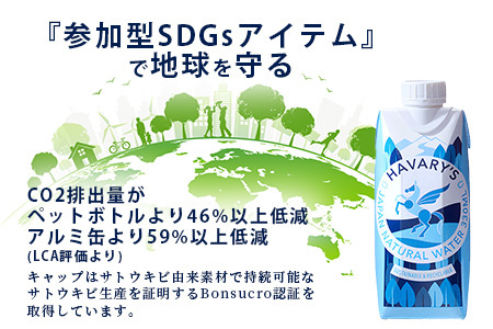 【12か月定期便】HAVARY’S（ハバリーズ）紙パックナチュラルウォーター　330ml×12本を２セット　12か月連続でお届け　V-50