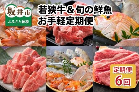 【先行予約】【6ヶ月連続お届け】 若狭牛＆旬の鮮魚 お手軽定期便 ～お肉のプロと魚のプロがコラボ～ 【2025年3月上旬以降順次発送予定】 [G-2205]