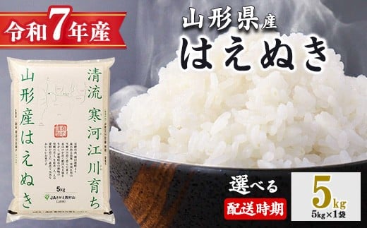 
                  【選べる配送時期】はえぬき 5kg（5kg×1袋）2025年産 令和7年産 清流寒河江川育ち 山形産はえぬき 山形県産 精米 5キロ　014-C-JA007（令和7年産）
                