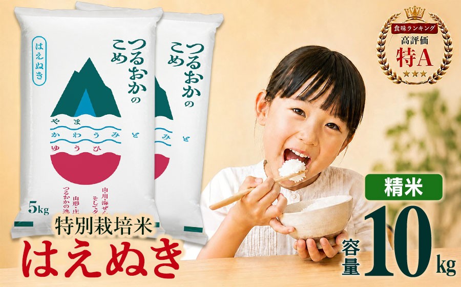 
                  【令和7年産】 特別栽培米 はえぬき 精米 10kg(5kg×2袋)　山形県 庄内産 　| 10キロ 米 お米 コメ 白米 食品 ご飯 ごはん 美味しい おいしい ブランド米 庄内米 エコ包装 おすすめ 人気 山形県 鶴岡市 東北 国産 お取り寄せ SDGs未来都市鶴岡 返礼品
                