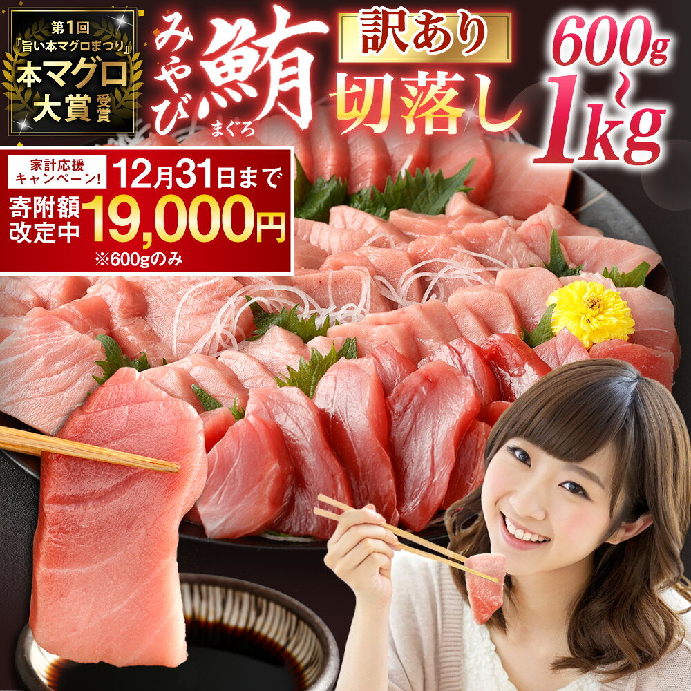 【ふるさと納税】【期間限定！～12月31日まで寄附額改定中】訳あり みやび鮪 規格外 切り落とし 大トロ 中トロ 赤身 部位おまかせ 計600g/計1kg 選べる容量 | 19000円～32000円 1万9000円〜3万2000円 マグロ 本マグロ 冷凍まぐろ 冷凍 国産鮪 国産まぐろ 本鮪 刺身 長崎 国産