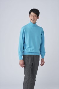日本製 カシミヤ100% タートルネック ターコイズブルー Lサイズ [2659]