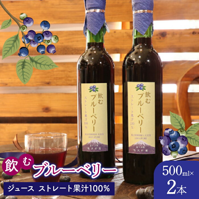 【ふるさと納税】飲むブルーベリージュース500ml2本セット（ストレート果汁100％） ふるさと納税 ブルーベリー ジュース 無添加 果汁100％ 山梨県 鳴沢村 送料無料 NSAL004