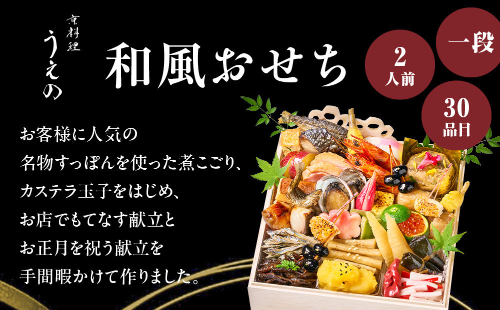【大丸京都店おすすめ品】＜京料理 うえの＞和風おせち一段 2人前｜京都 東山 料亭おせち 人気［ 料亭の和風おせち 一段 2人 京料理 京懐石 グルメ おいしい 人気 おすすめ 2027 正月 お祝い
