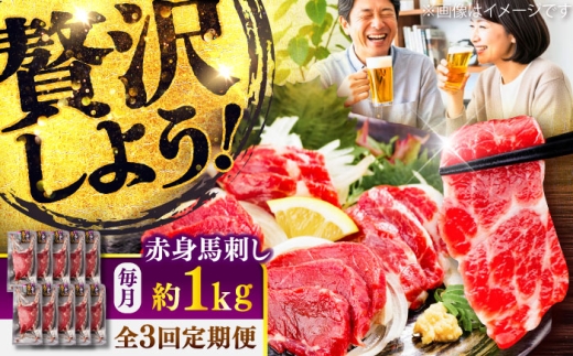 【全3回定期便】赤身 馬刺し 約1kg(約100g×10パック) / 馬肉 馬刺し 赤身 ばさし バサシ馬刺し 馬刺 赤身 馬刺 冷凍 小分け おすすめ オススメ 熊本 菊陽 馬肉 あっさり ばさし 赤身【五右衛門フーズ】 [BHCY026]