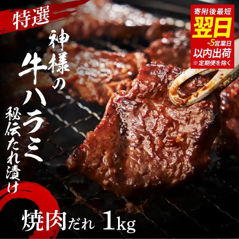 特選神様の牛ハラミ 秘伝たれ漬け 1kg（焼肉だれ2p）
