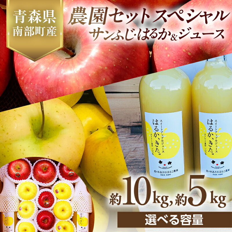 【ふるさと納税】 《選べる容量》 青森県産 サンふじ・はるか＆りんごジュース (農園セットスペシャル) 5kg／10kg 【佐々木あきおはるこ農園】 青森りんご リンゴ 林檎 アップル リンゴジュース あおもり 青森県 南部町 三戸 果物 くだもの フルーツ 3kg 以上 F21U-584var