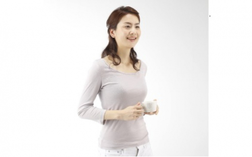 0100《絹生活研究所》インナー／レディース／8分袖／グレー／LLサイズ