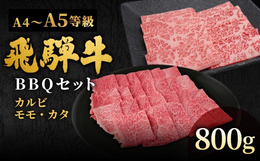 【12月発送】 飛騨牛 A4~A5等級 飛騨牛 BBQセット 計800g (カルビ+もも・カタ焼肉用) 岐阜県産 A4 A5 焼肉 詰め合わせ 黒毛和牛 カルビ もも かた 赤身 牛肉 牛 国産 お取り寄せ 自宅用 和牛 小分け 最短発送 肉のひぐち