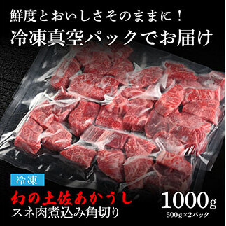 TKA123　天下味 エイジング工法 熟成肉 土佐あかうし 特選スネ肉 煮込み角切り 500g×2 合計1kg エイジングビーフ スネ肉 国産 あか牛 赤牛 肉 牛肉 和牛 人気 老舗焼肉店 冷凍 新