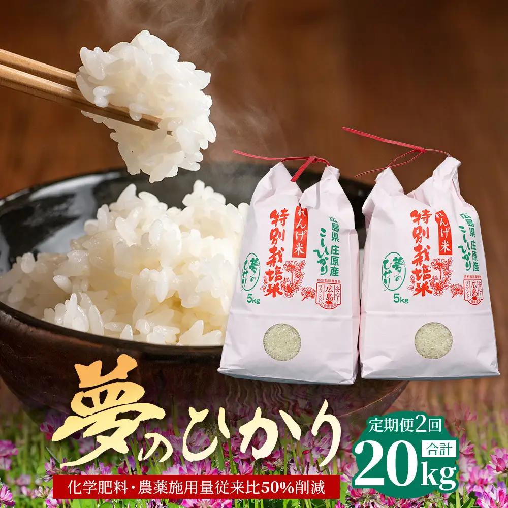 定期便 2回配送 新米 予約受付 令和8年産 れんげ米「夢のひかり」10kg×2回 合計20kg 精米 こしひかり コシヒカリ お試し 広島 庄原 2ヶ月 2か月 2ヵ月