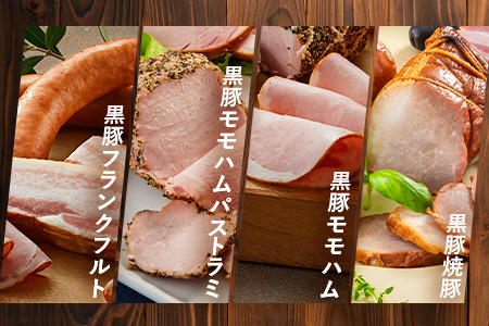 鹿児島県産 黒豚バラエティセットC 約750g (鹿児島黒豚焼豚200g・鹿児島黒豚モモハム200g・黒豚モモハムパストラミ200g・黒豚フランクフルト×150g) NS-511 | 肉 お肉 豚肉 