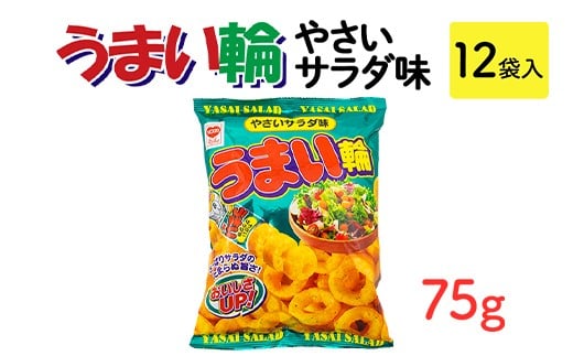 
            うまい輪 やさいサラダ味(75g) 12袋入｜駄菓子 お菓子 スナック菓子 おやつ おつまみ 昭和 まとめ買い 業務用 景品 うまい棒 やおきん リスカ 菓道
          
