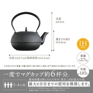 南部鉄器 鉄瓶 観月アラレ 1.85L IH対応 【OIGEN 作】 IH調理器 伝統工芸品 白湯がオススメ！ やかん ケトル キッチン用品 食器 日用品 雑貨 [Z0013]